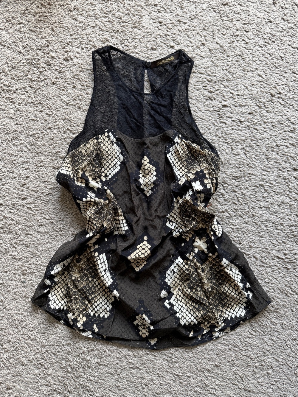 Roberto Cavalli woven snake print lace silk blouse cami tank top size 38/2